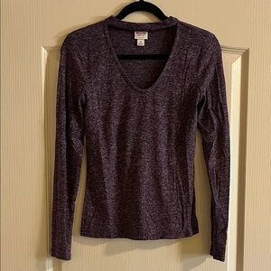 Mossimo Supply Co. Heathered Plum Long Sleeve V-Neck Top